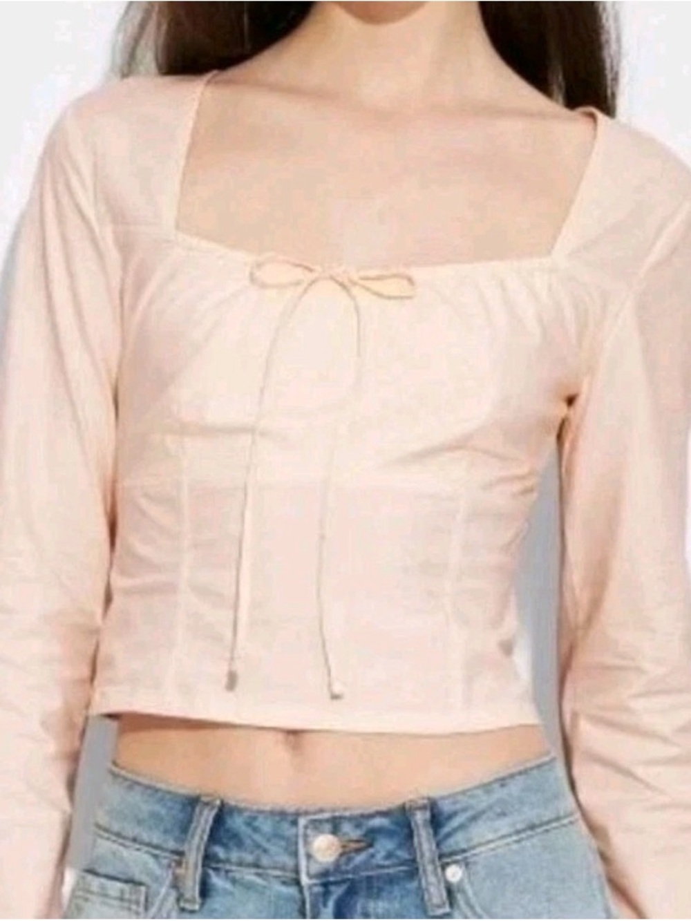 Wild Fabel Light Pink Long-Sleeve Square-Neck Corset Blouse